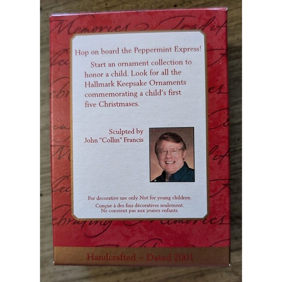 MINT 2001 Hallmark Ornament Baby's First Christmas Bear Train Candy Cane NIB. - Picture 2 of 4